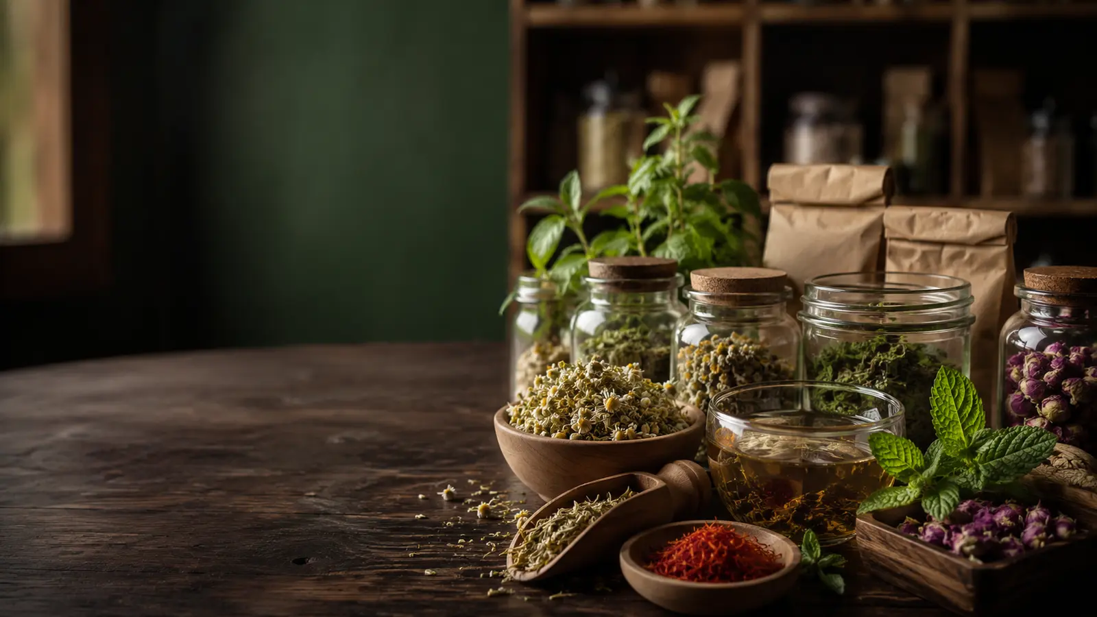 مجموعهای واقعی از گیاهان دارویی تازه و خشک